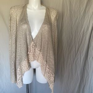 Elegant Beige with Cream Lace Trim Wrap Sweater